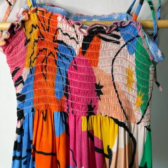 Agua Bendita Pacifico Malika Joo Bah Girls Smocked Tiered Ruffle Dress Size 3Y - Picture 3 of 6